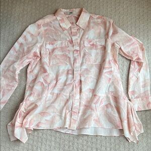 Etcetera pink and white cotton blouse. Long sleeved with peplum bottom. Size 6.